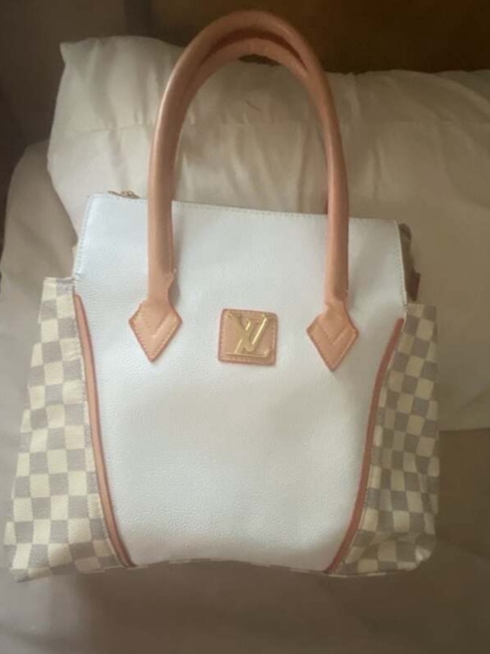 Louis Vuitton Damier Azur Canvas and Leather Tote Bag